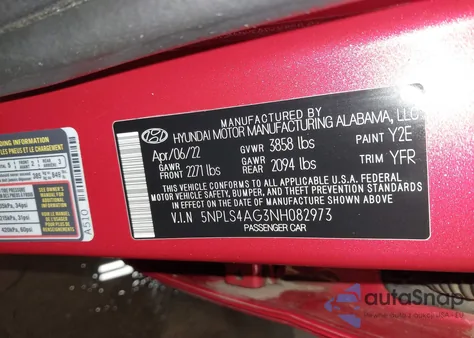 2022 Hyundai Elantra Sel z USA, uszkodzony, nr VIN 5NPLS4AG3NH082973